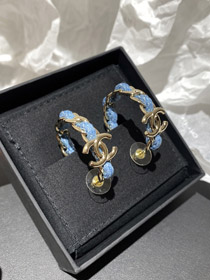 Chanel Light Gold Denim Blue Hoop Earrings-0075