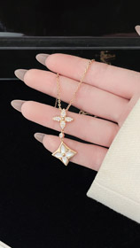 Louis Vuitton LV floral pattern diamond-set mother-of-pearl necklace-3760