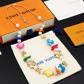 Louis Vuitton LV adjustable metal chain floral and glass beads floral necklace-3871