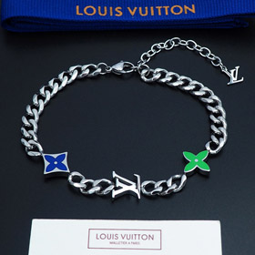 Louis Vuitton LV metal chain blue-green enamel bracelet-0540